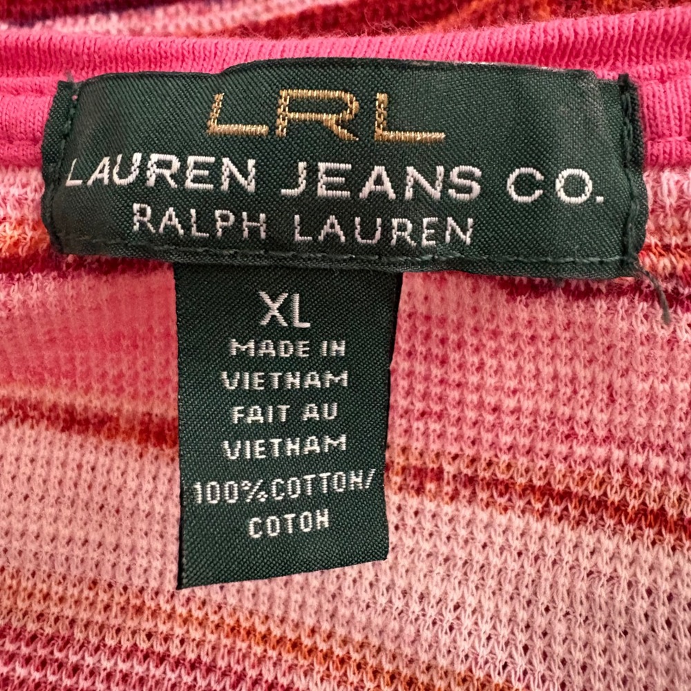 Lauren Ralph Lauren Top Women Pink Orange Striped Cotton Knit Zipper Shoulder XL - Picture 3 of 13